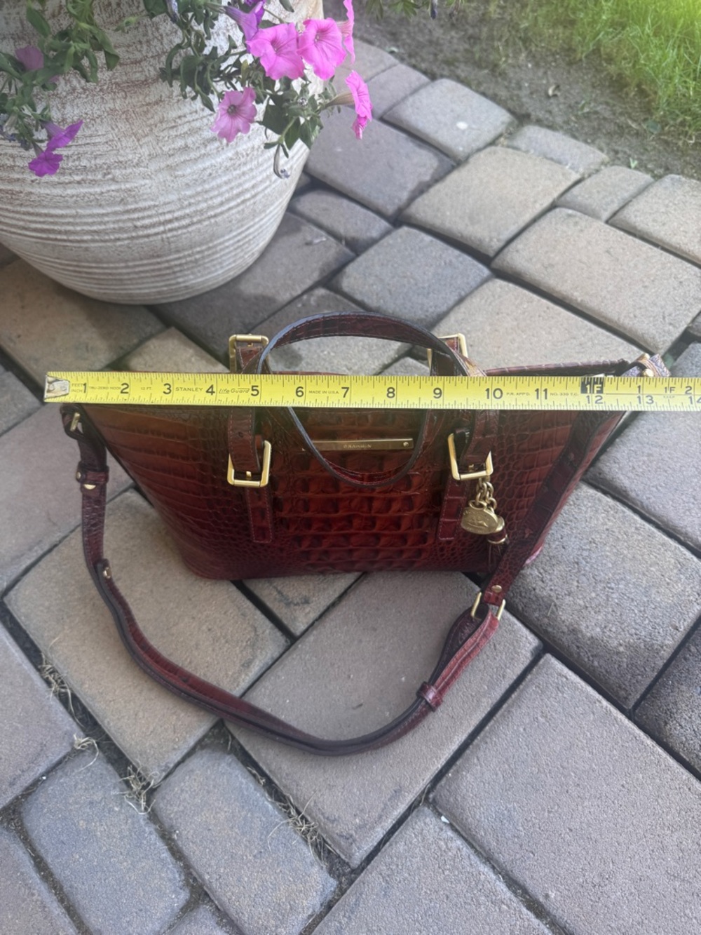 Brahmin Mini Asher Melbourne Embossed Leather Satchel - Pecan/Gold EUC - Picture 11 of 13